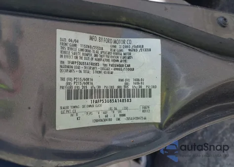 2005 Ford Taurus Se z USA, uszkodzony, nr VIN 1FAFP53U85A148583